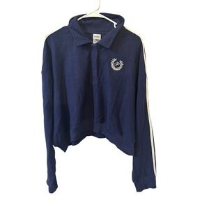 Victoria's Secret PINK Navy Blue Cropped Quarter Button Pullover Sweatshirt XXL‎